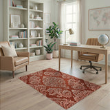 Red Ornate Damask Area Rug