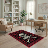 Gothic Skull Crossbones Red Border Rug