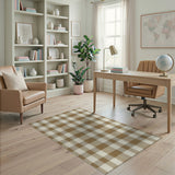 Cream Tan Gingham Check Rustic Area Rug
