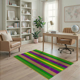 Vibrant Purple Green Gold Striped Tribal Rug