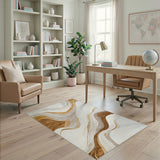 Beige Brown Gold Abstract Wave Area Rug