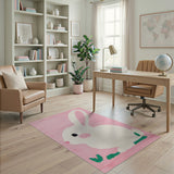 Whimsical Pink Bunny Kids Area Rug