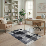 Bold Geometric Abstract Black White Area Rug