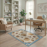 Coastal Scallop Shell Area Rug with Blue Border