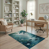 Misty Teal Forest Lotus River Area Rug