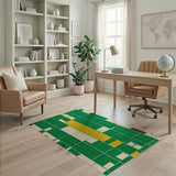 Bold Green Yellow Grid Geometric Area Rug