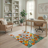 Vibrant Orange Daisy Floral Area Rug