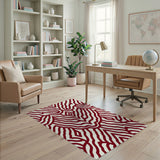 Red Wavy Geometric Area Rug