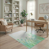 Delicate Teal Green Buds Floral Area Rug