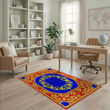 Ornate Red Blue Gold Persian Border Rug
