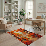 Autumn Orange Forest Path Deer Silhouette Rug