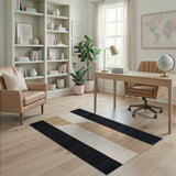 Modern Black Beige Geometric Wave Area Rug