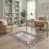 Ornate Red Border Area Rug with Stars
