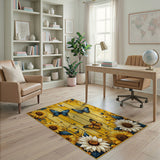 Sunflowers Colorful Butterflies on Rustic Wood Rug
