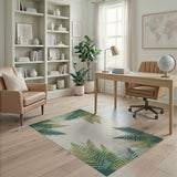 Distressed Vintage Lush Green Fern Border Area Rug