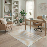 Beige and Neutral Beige Chevron Zigzag Area Rug