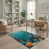 Teal Ocean Fish Coral Kids Area Rug