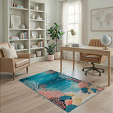 Teal Coral Reef Ocean Area Rug with Fish