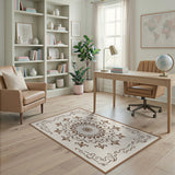 Vintage Floral Mandala Area Rug in Beige Brown
