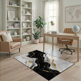 Black White Gold Marble Abstract Area Rug