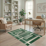 Modern Green Layered Grid Area Rug
