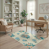 Vintage Blush Pink Blue Peony Floral Area Rug