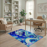 Blue and Teal Majestic Blue Dragon Storm Area Rug