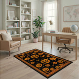 ODIKA Washable Halloween Rug - Jack-o'-Lantern & Bat Pattern, Non-Slip Low Pile Area Rug
