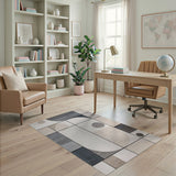 Modern Grey Geometric Oval Area Rug