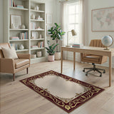 Ornate Burgundy Gold Border Area Rug