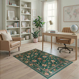 Traditional Persian Blue and Teal Teal Persian Floral Medallion Area Rug