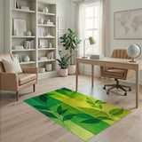 Vibrant Green Leaf Grid Area Rug