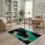 Teal Gold Wave Abstract Area Rug