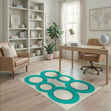 Modern Teal Circle Frame Area Rug