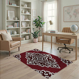 Elegant Red Damask Lace Area Rug