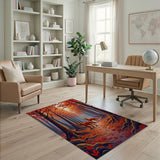 Autumn Foxes Forest Path Red Area Rug