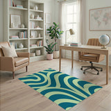 Wave Blue and Teal Wave Abstract Area Rug