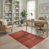 Vibrant Red Geometric Heritage Tribal Rug