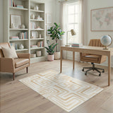 Beige and Neutral Geometric Modern Beige Geometric Interlock Area Rug