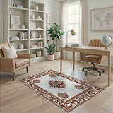 Brown and Tan Ornate Brown Border Traditional Persian Rug