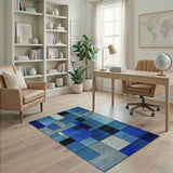 Blue and Teal Blue Geometric Abstract Area Rug