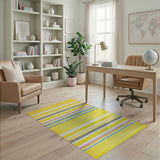 Vibrant Yellow Multi-Stripe Woven Area Rug
