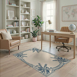 Navy Ornate Floral Vine Border Area Rug