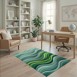 Abstract Area Blue and Teal Cascading Teal Waves Abstract Area Rug
