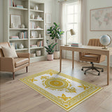 Gold and Silver Gold Medallion Persian Area Rug