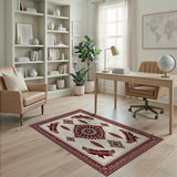 Red Heritage Tribal Feather Mandala Rug