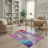 Magical Unicorn Kids Area Rug with Stars