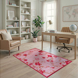 Pink Vintage Pink Hibiscus Floral Area Rug