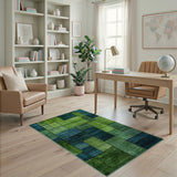 Modern Teal Green Geometric Block Area Rug