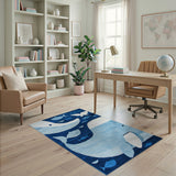 Blue and Teal Playful Blue Whale Ocean Kids Area Rug